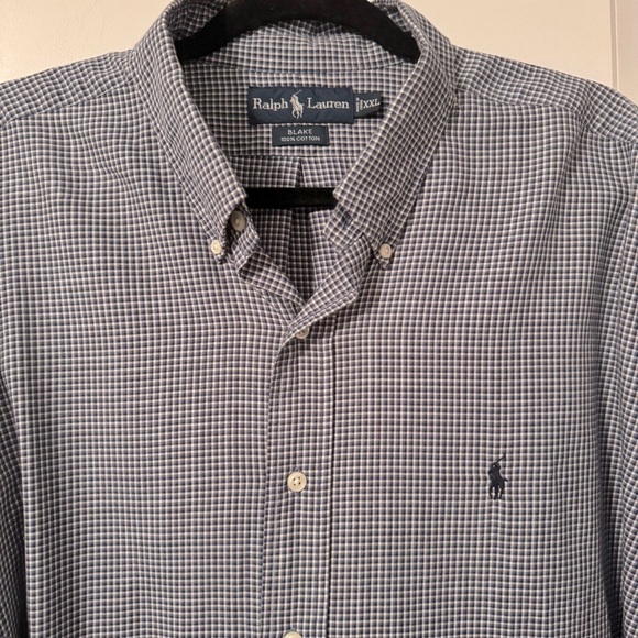 Ralph Lauren Men’s Blue Checked XXL Button Down Shirt - Picture 3 of 6